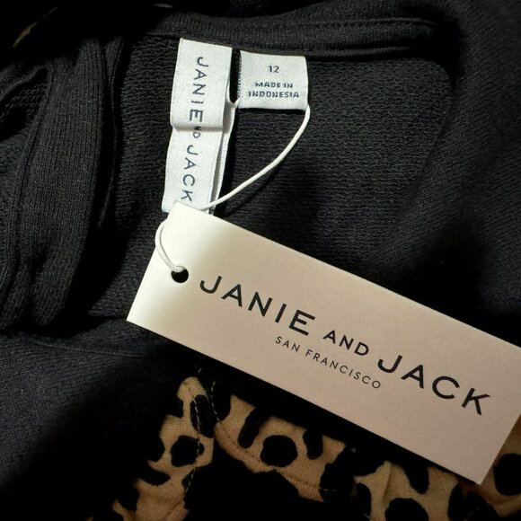 Janie and Jack Girl's Leopard Collar Black Sweatshirt 3 Button Back Sz 12 NWT - Picture 4 of 5